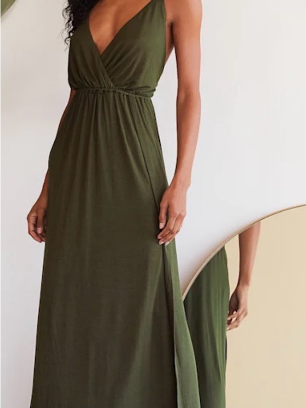 Lulu's Olive Green V-Neck Maxi Dress
